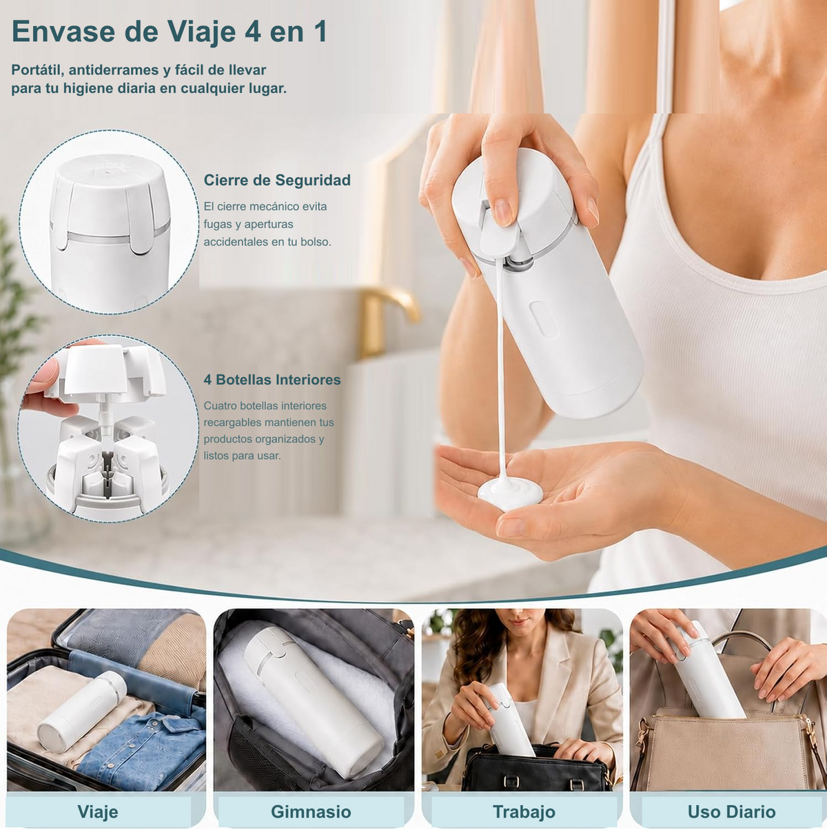 Envase de viaje 4 en 1, características